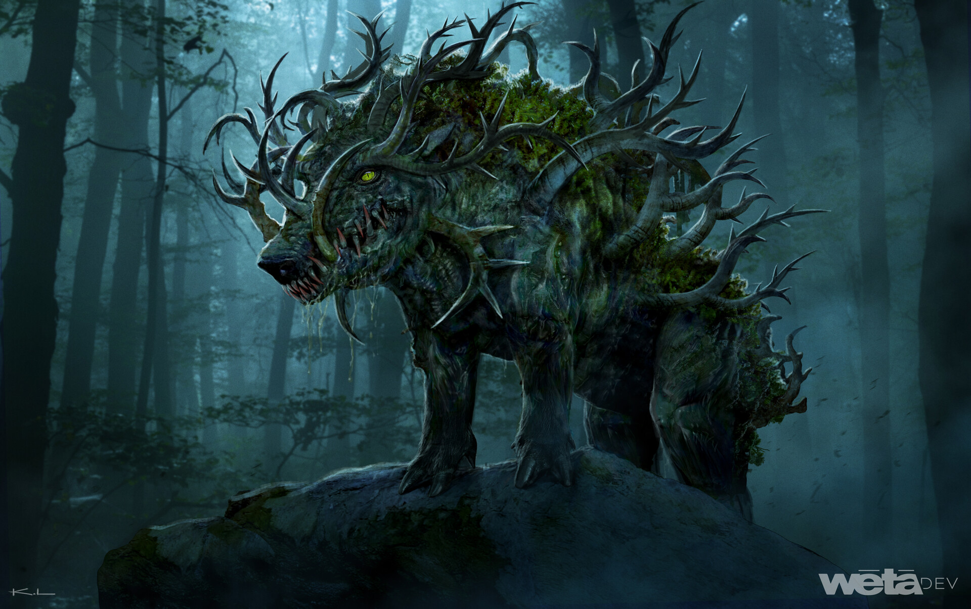 Bản vẽ concept art chi tiết chính diện của quái lợn rừng gai Brambleboar bởi Karl Lindberg