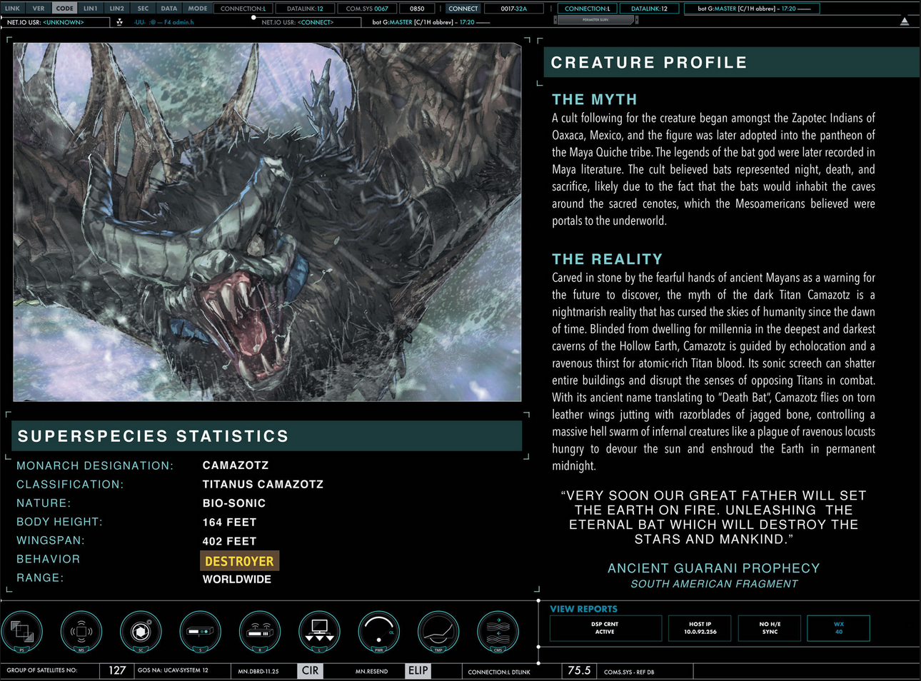 Bản vẽ hồ sơ định danh chi tiết của Titanus Camazotz từ Legendary Comics