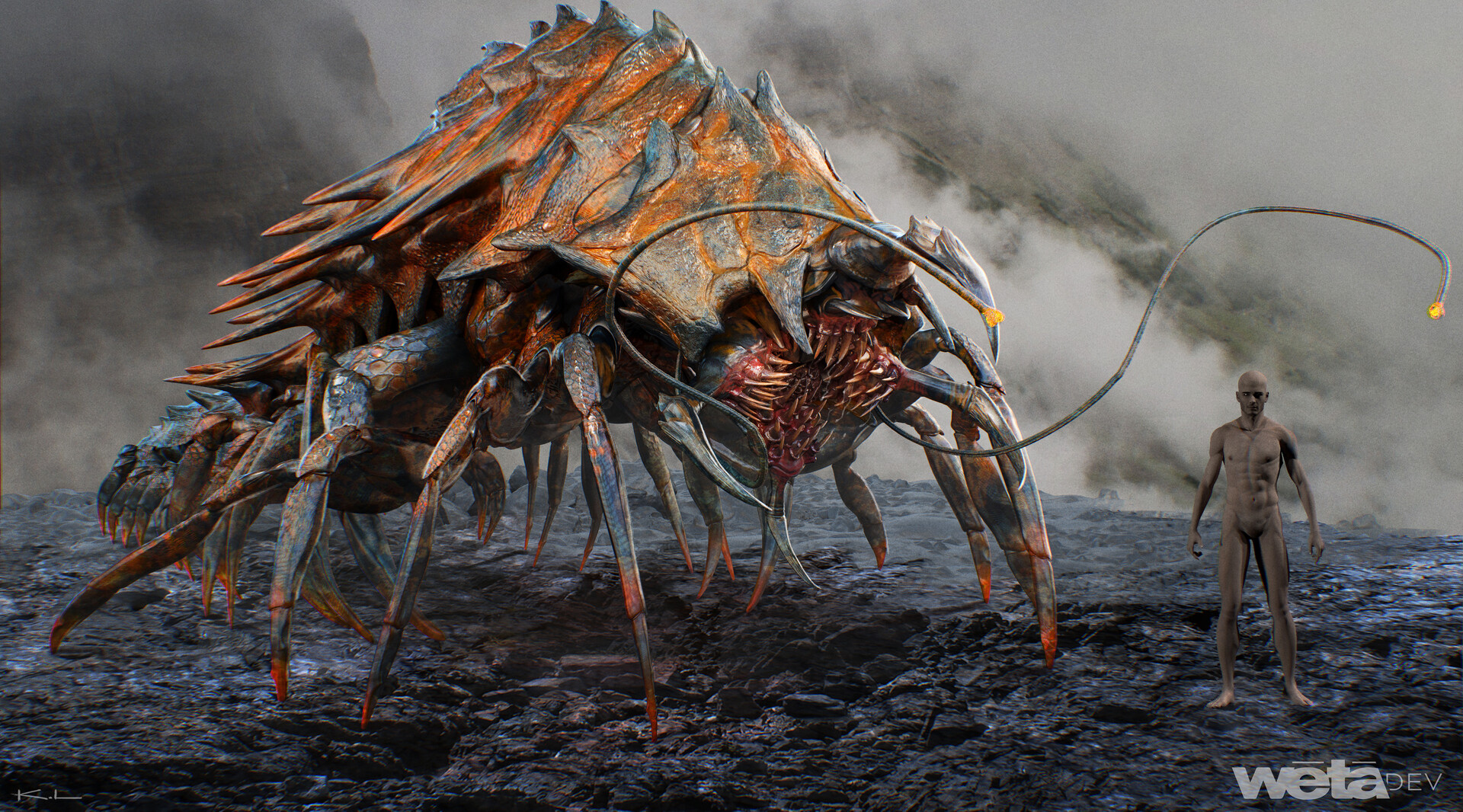 Bản vẽ concept art chính thức của Karl Lindberg thiết kế cơ thể toàn thân Endopede