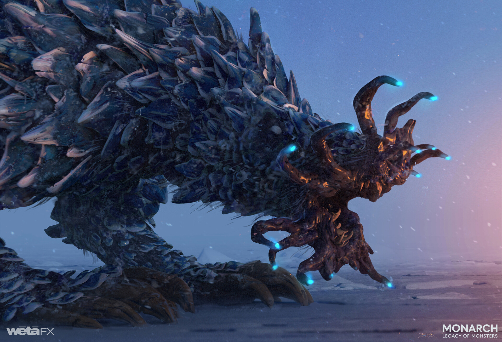 Bản vẽ concept art chi tiết cấu tạo các chi trước dạng móng xúc và vảy giáp địa chất của Frost Vark