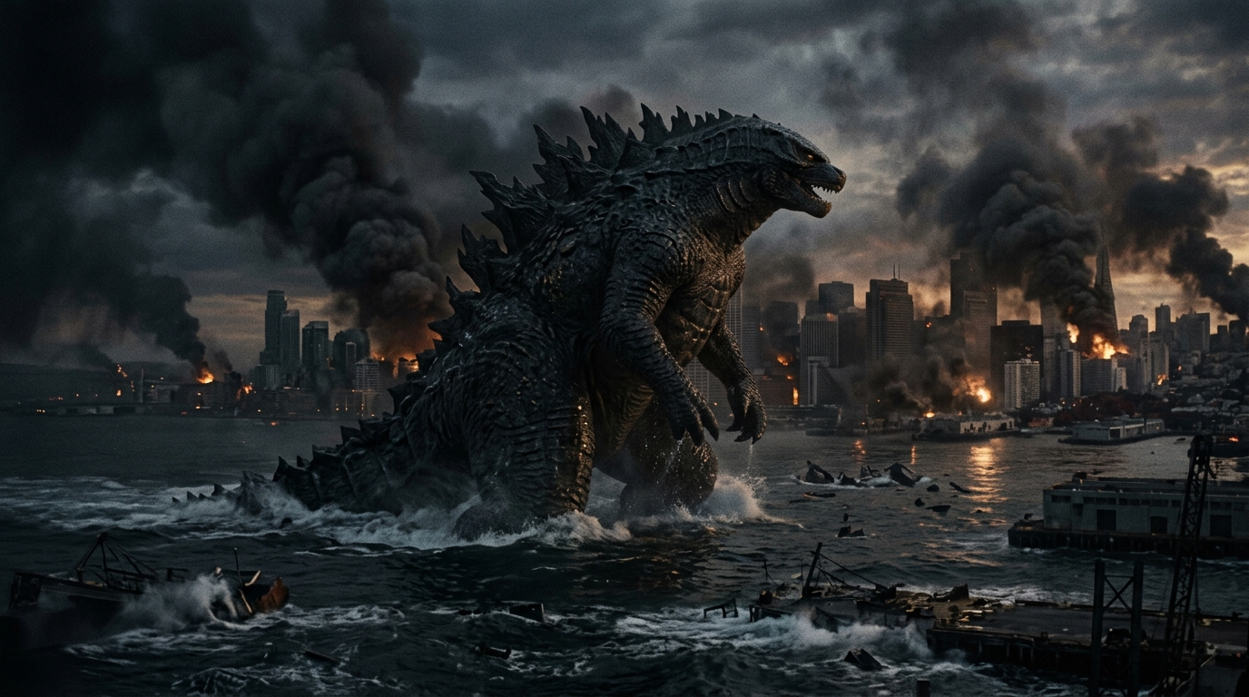 Thiết kế Godzilla 2014 nguyên bản với thân hình đồ sộ, nặng nề tại San Francisco