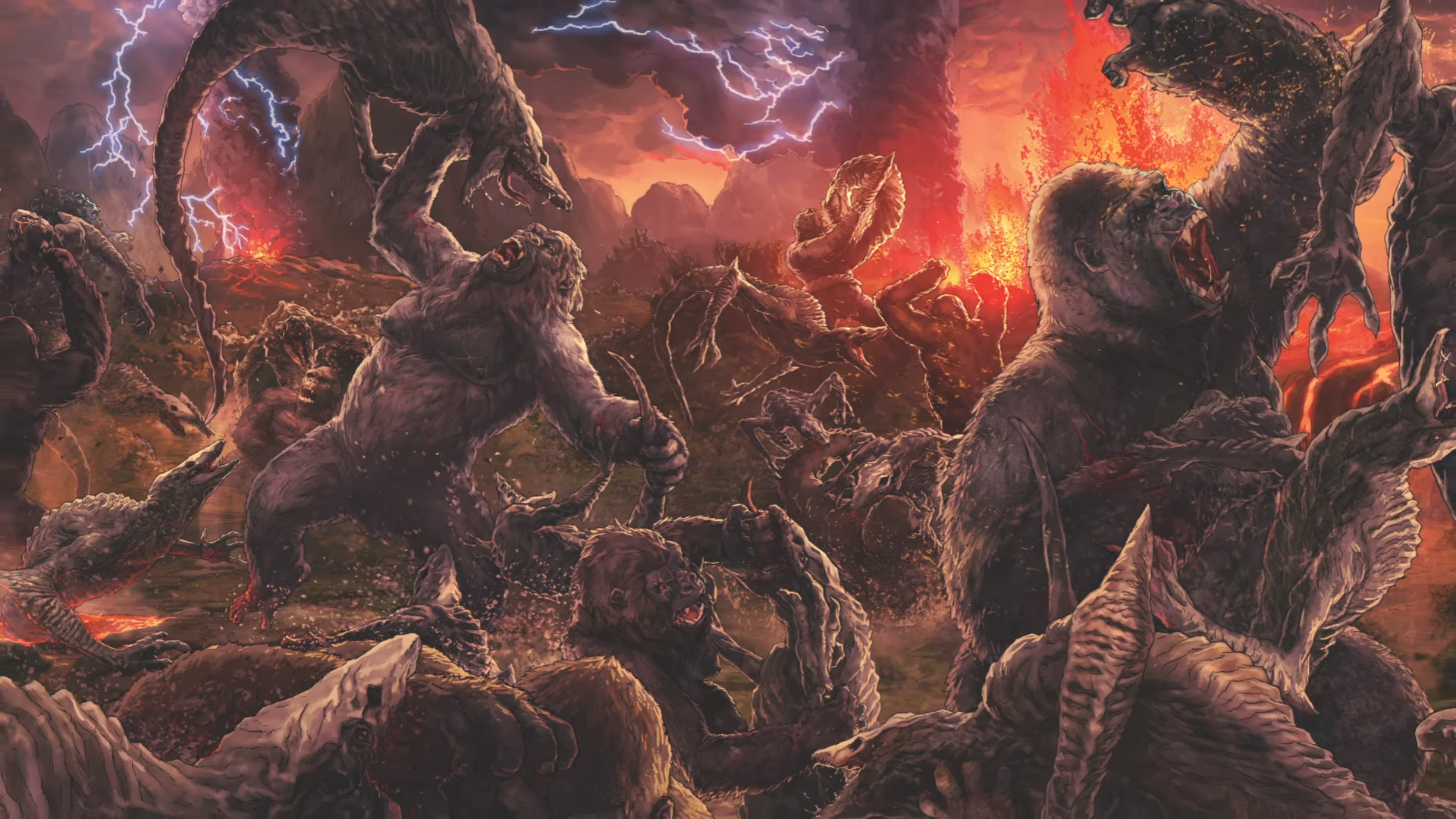 Khung truyện chính thức minh họa Kong và các thành viên thuộc giống loài của mình trong Skull Island: The Birth of Kong.