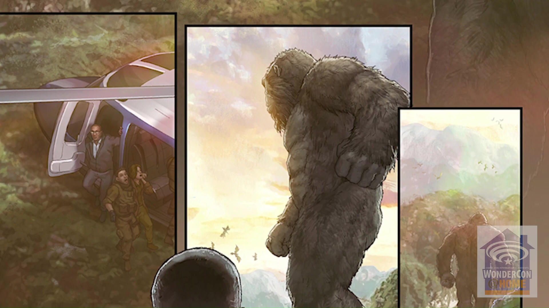 Trang truyện Kingdom Kong cho thấy Kong khổng lồ bước đi trên Skull Island cùng các phân cảnh liên quan đến con người.