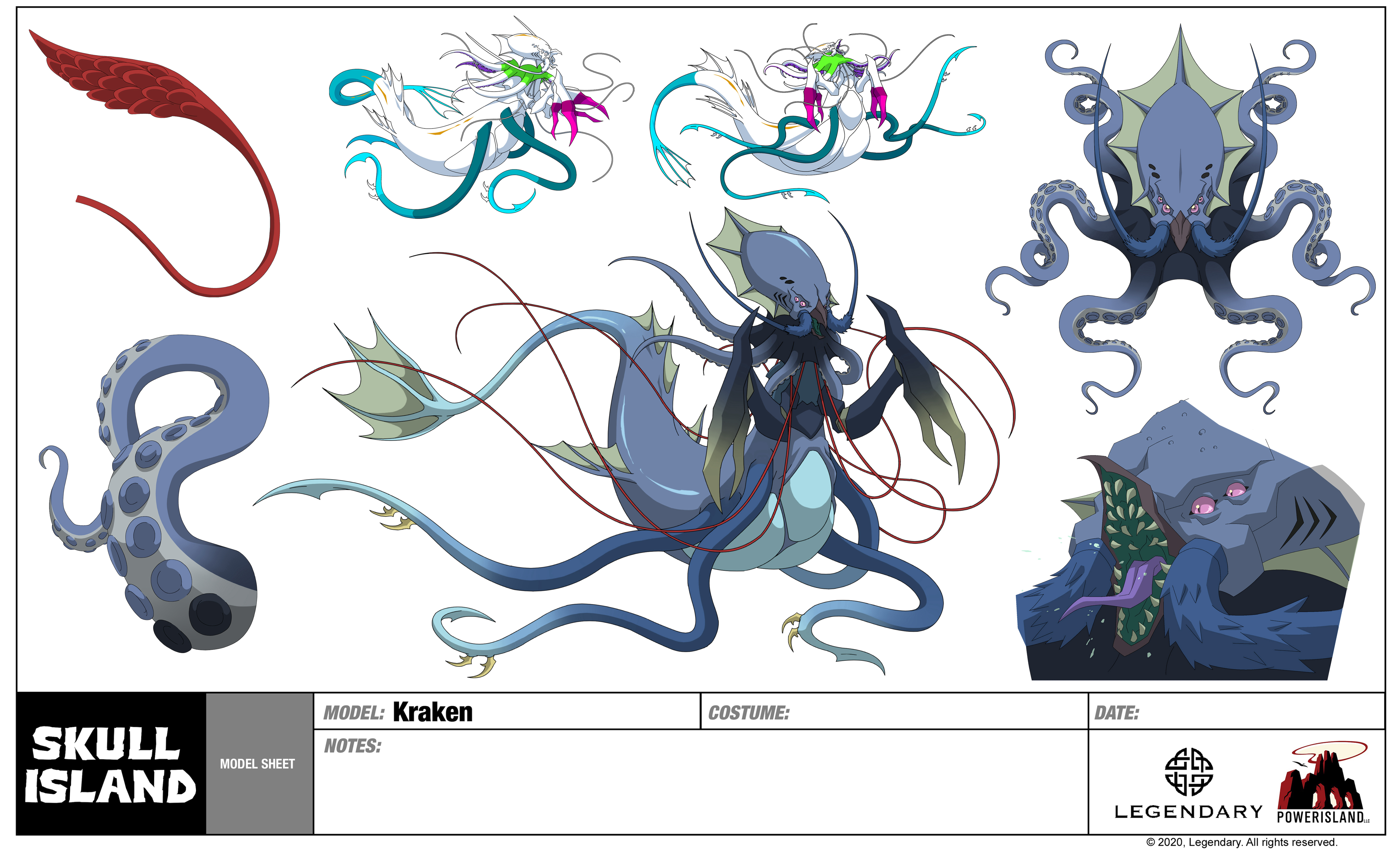 Bảng vẽ thiết kế mô hình tạo hình nhân vật Kraken của xưởng hoạt hình Powerhouse Animation.