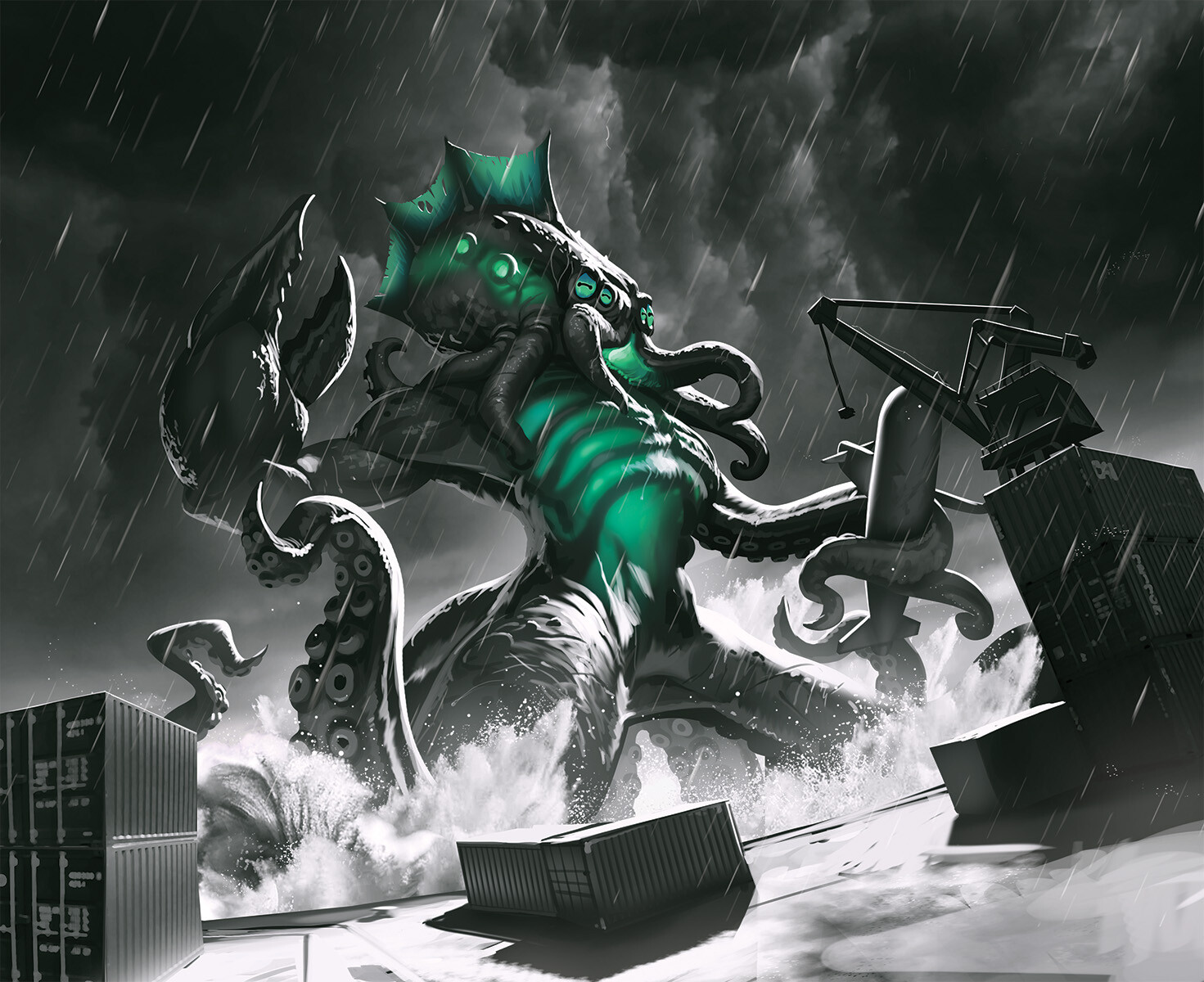 Tác phẩm vẽ minh họa thủy quái Kraken đầy sống động của họa sĩ Paul Mafayon.