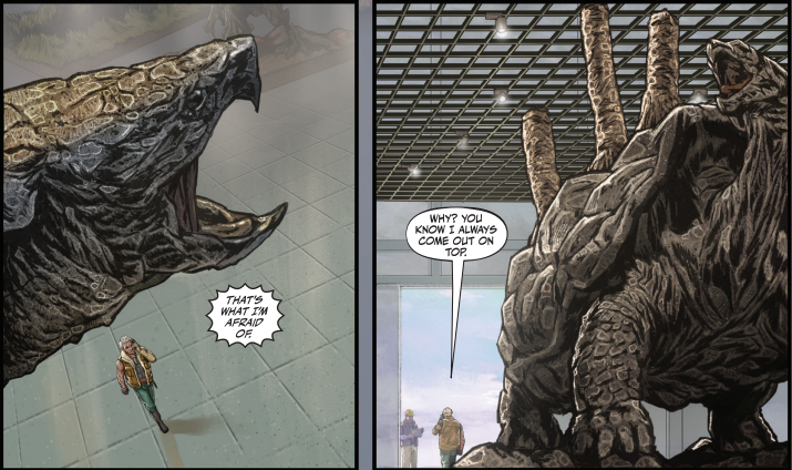 Trang truyện tranh Godzilla x Kong: The Hunted mô tả Magma Turtle tại Trái Đất Rỗng