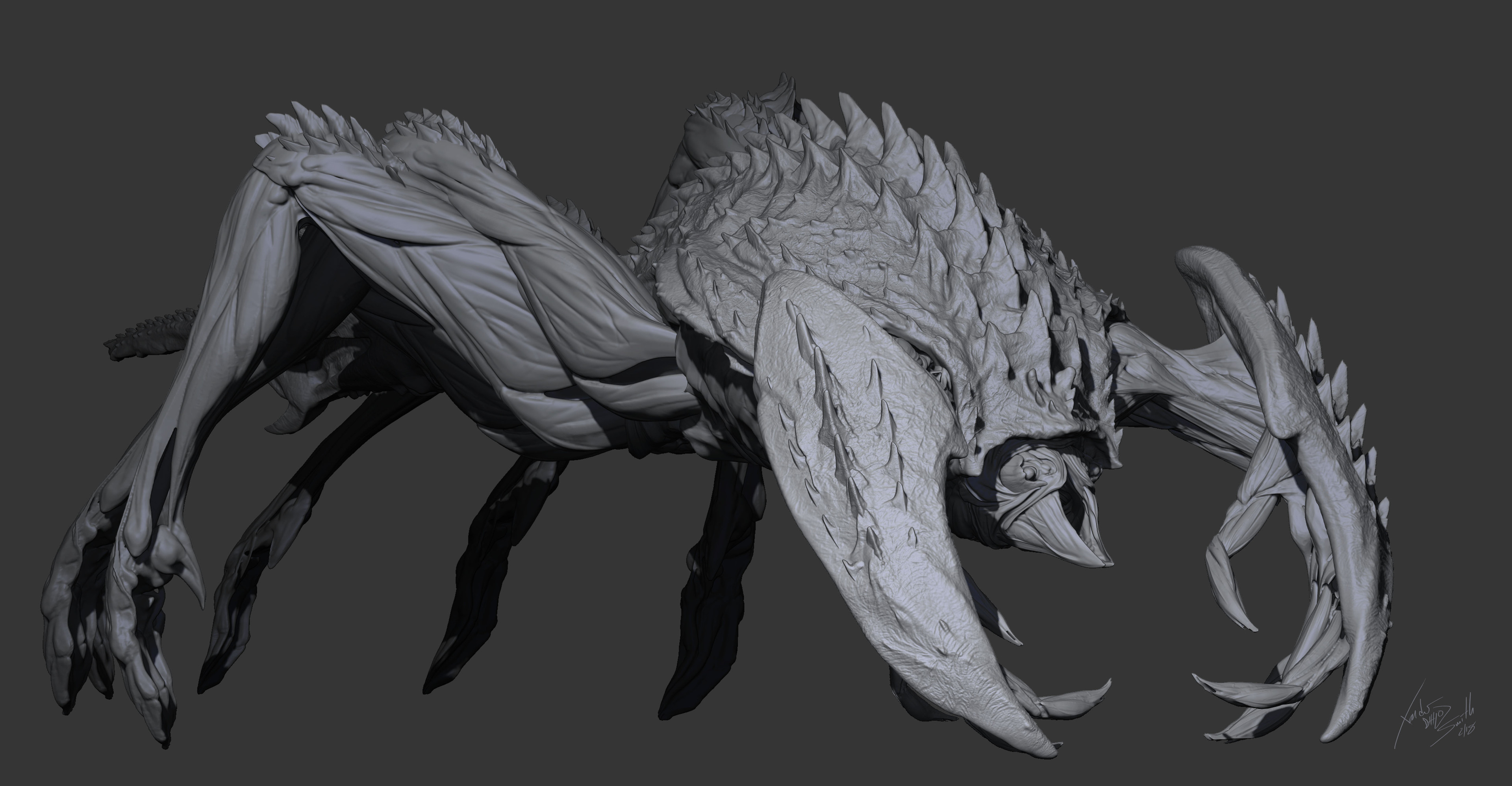 Bản vẽ concept art kết xuất 3D ZBrush toàn thân Titanus Manticore bởi Xander Smith