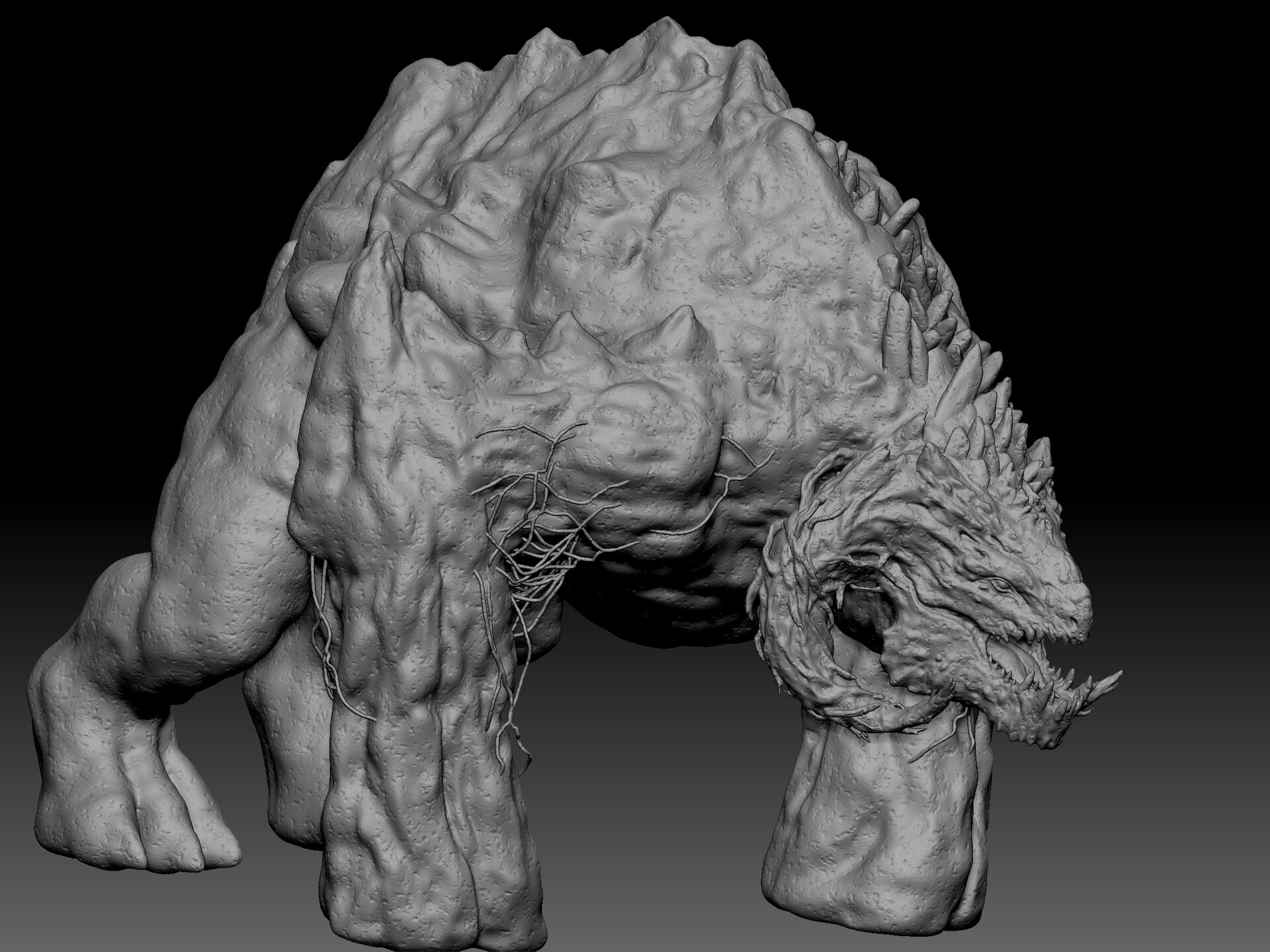 Mô hình 3D tiền kỳ góc chính diện của Titanus Methuselah phục vụ thiết kế kỹ xảo