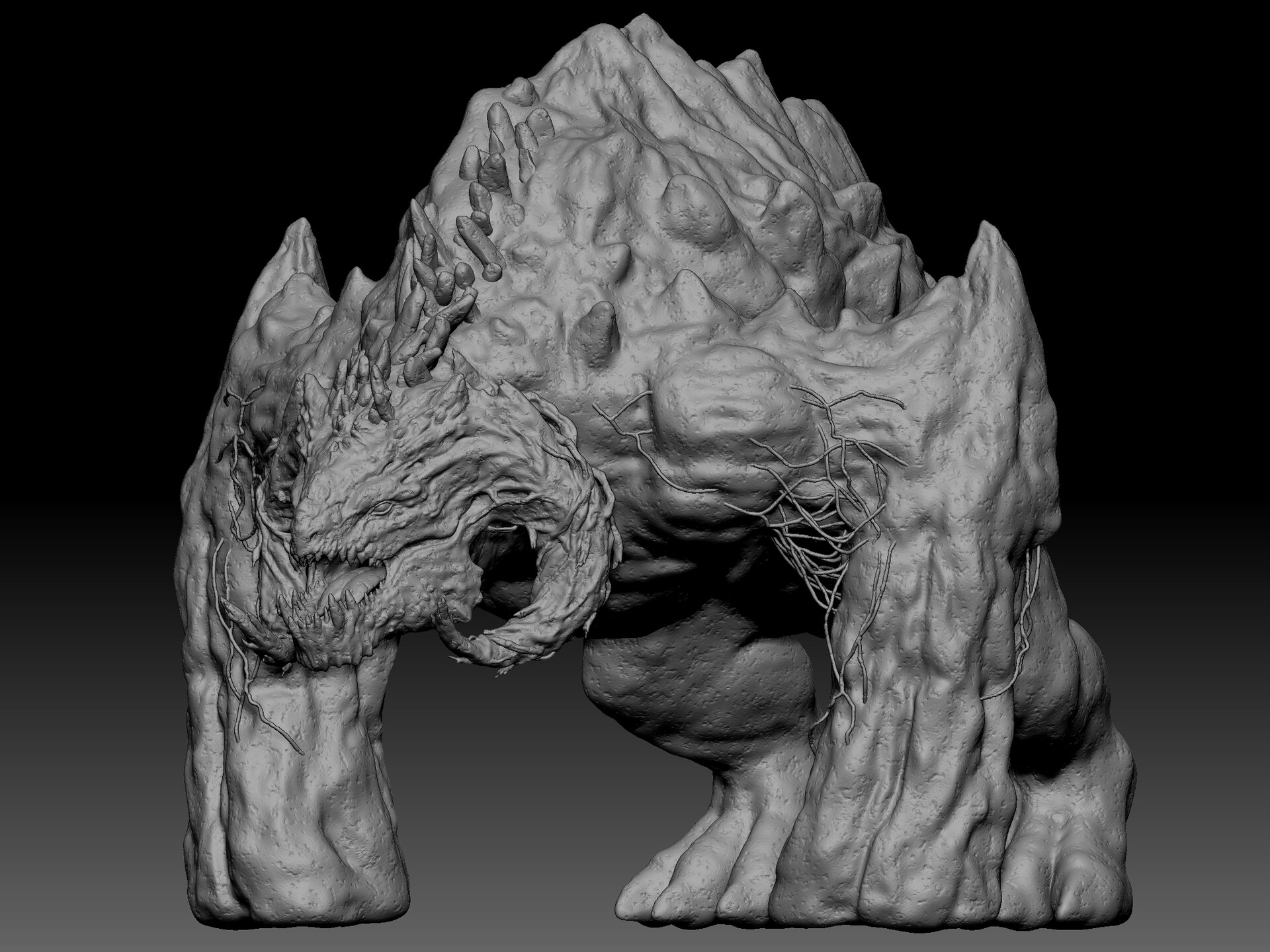 Mô hình 3D tiền kỳ góc nhìn từ trên cao xuống mai lưng của Titanus Methuselah