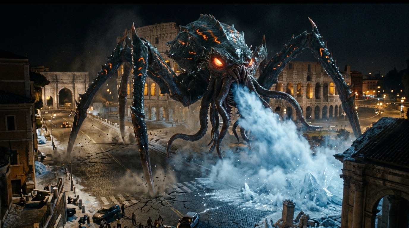 Titanus Scylla phun luồng khí ni-tơ lỏng đóng băng tại Rome