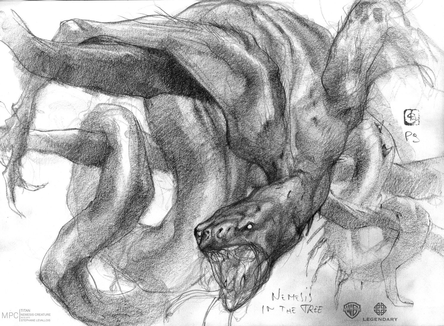 Bản concept art chính thức nghiên cứu thiết kế Skullcrawler cho phim Kong: Skull Island.