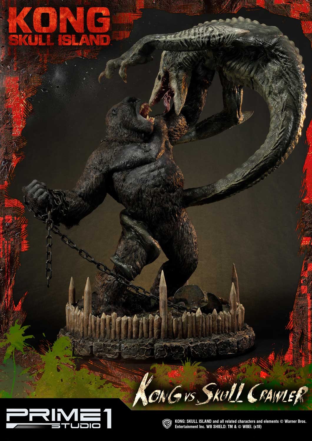 Mô hình cao cấp Prime 1 Studio tái hiện Kong chiến đấu với Skullcrawler trên Skull Island.
