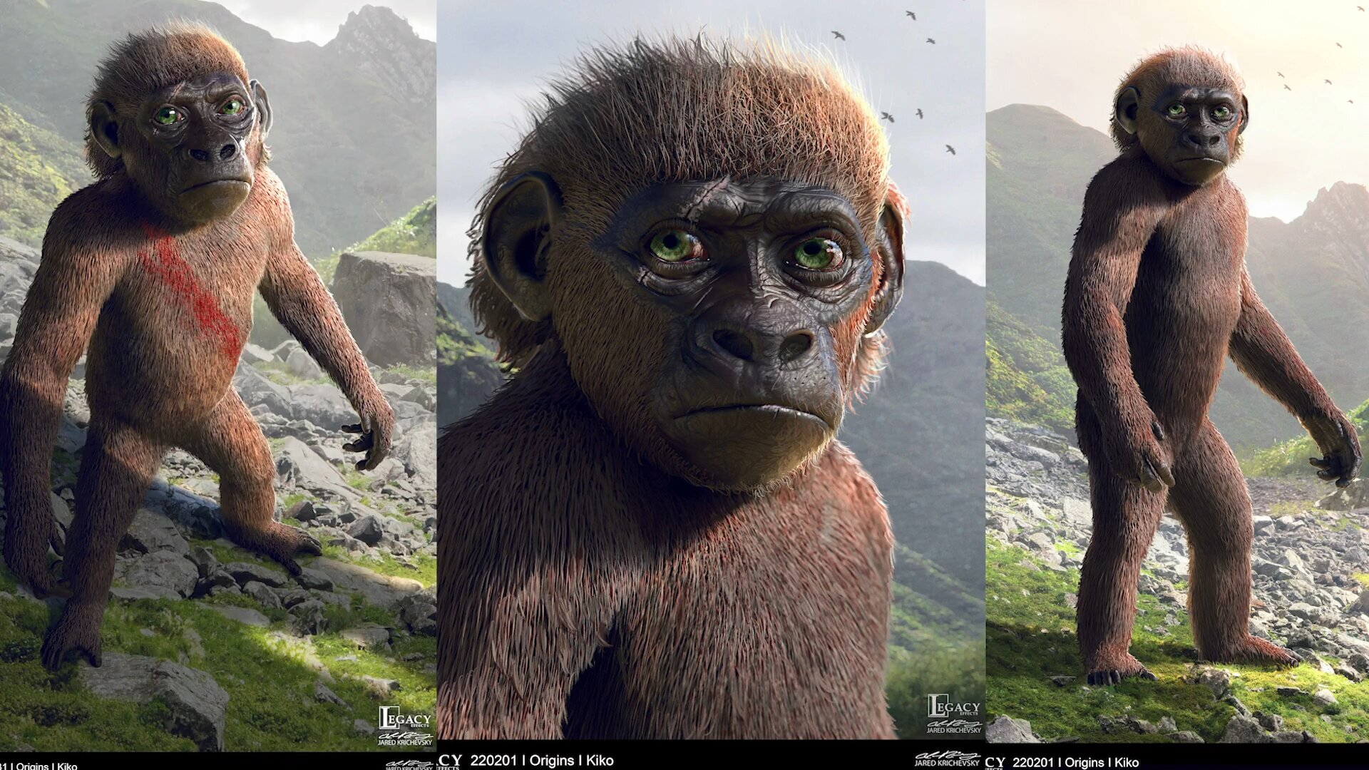 Bảng concept art chính thức của Jared Krichevsky thể hiện Suko ở nhiều góc toàn thân và cận cảnh khuôn mặt.
