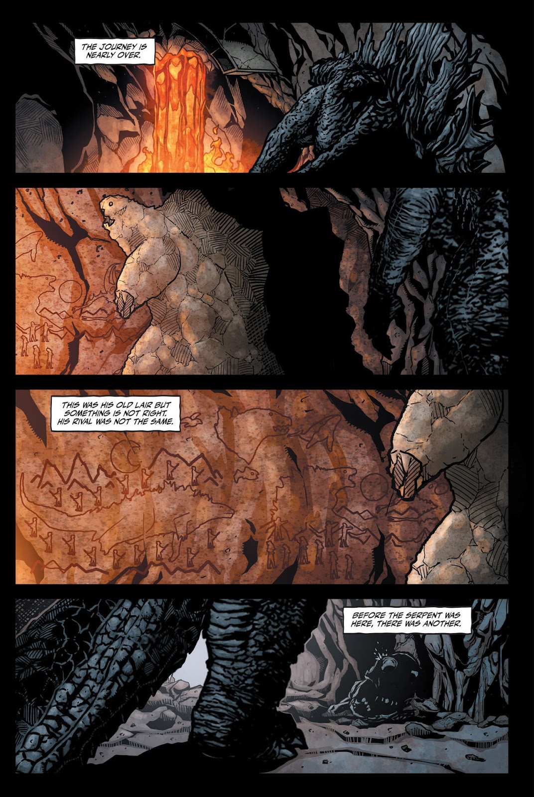 Godzilla phát hiện hộp sọ và bộ xương khổng lồ của The Rival nằm sâu dưới đáy vực.