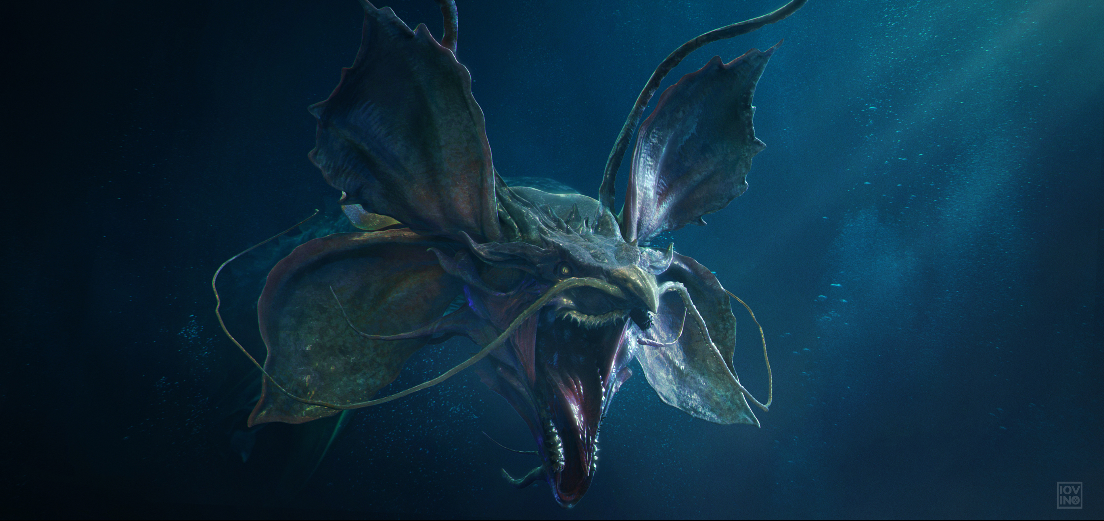 Bản vẽ minh họa concept art 4K tuyệt đẹp của họa sĩ Giorgio Iovino phác họa Tiamat đang quấn quanh rạn san hô ngầm