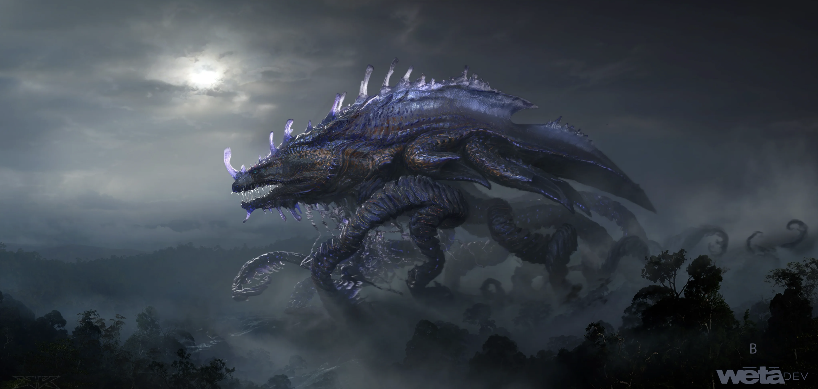 Bản vẽ concept art chi tiết thiết kế toàn thân Titan X với vây lưng và cấu trúc phát quang.